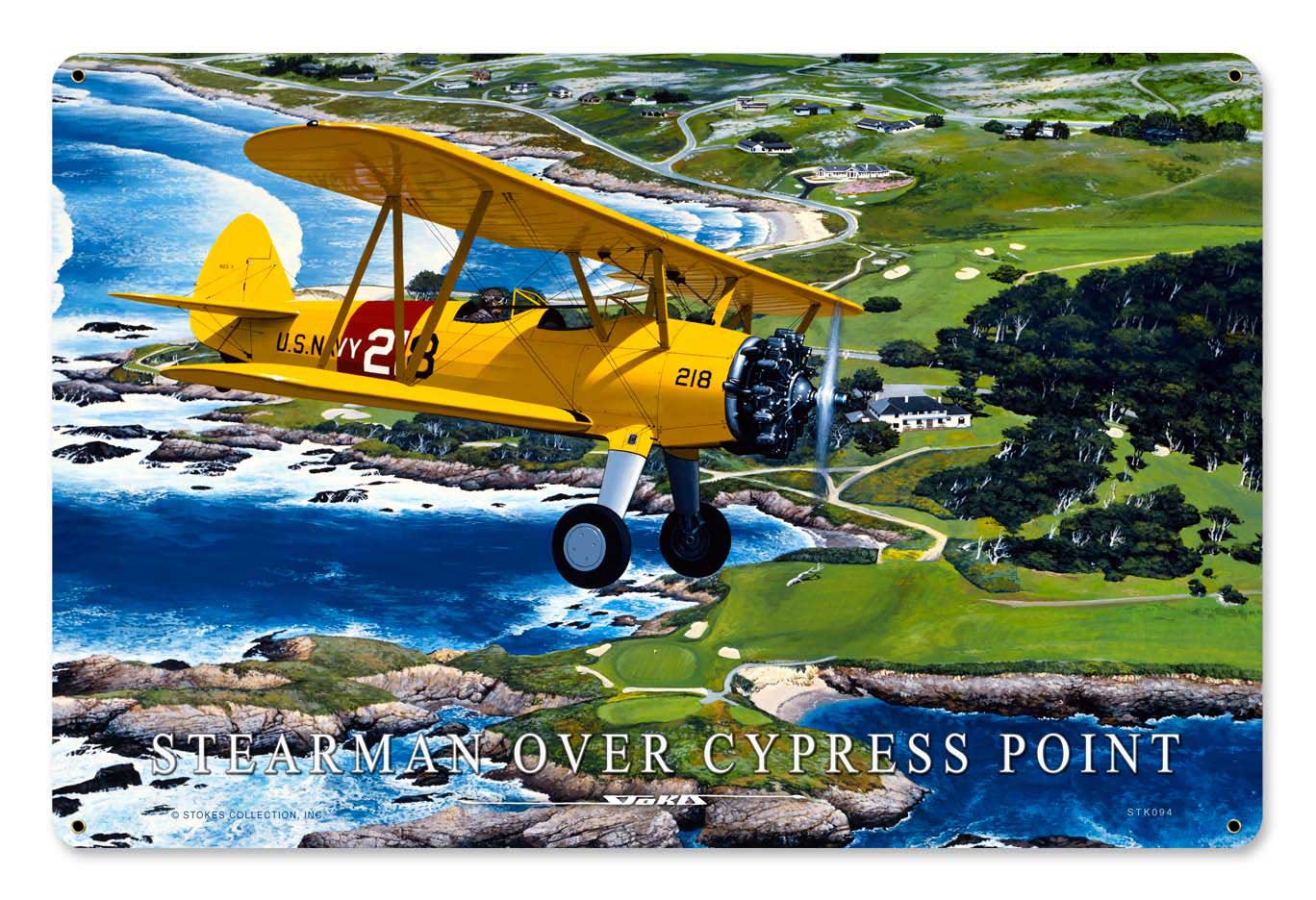 Stearman Cypress Point Vintage Sign, Aviation, Metal Sign, Wall Art, 18 X 12 Inches
