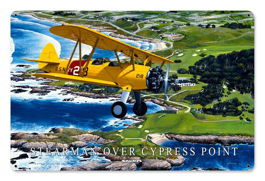 Stearman Cypress Point Vintage Sign, Aviation, Metal Sign, Wall Art, 18 X 12 Inches