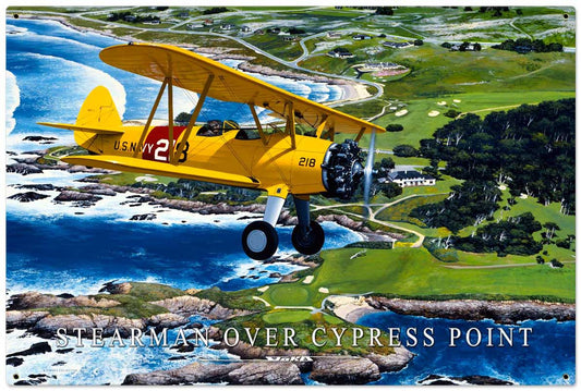 Stearman Cypress Point XL Vintage Sign, Aviation, Metal Sign, Wall Art, 36 X 24 Inches
