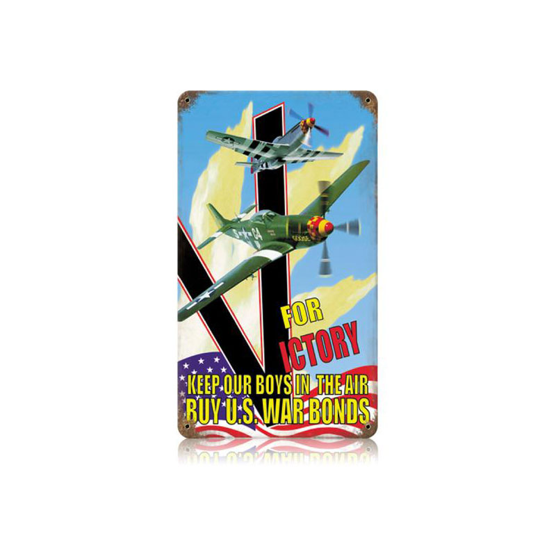 V For Victory Vintage Sign, Military, Metal Sign, Wall Art, 8 X 14 Inches