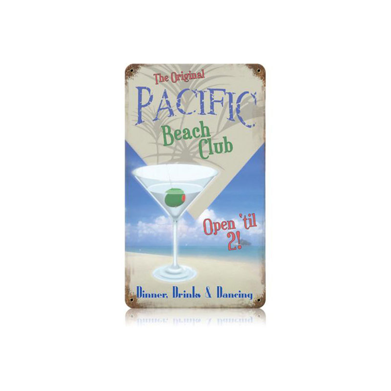Pacific Beach Club Vintage Sign, Humor, Metal Sign, Wall Art, 8 X 14 Inches