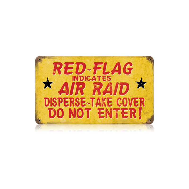 Red Flag Air Raid Vintage Sign, Military, Metal Sign, Wall Art, 14 X 8 Inches