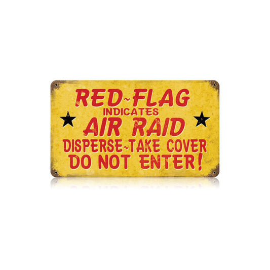 Red Flag Air Raid Vintage Sign, Military, Metal Sign, Wall Art, 14 X 8 Inches