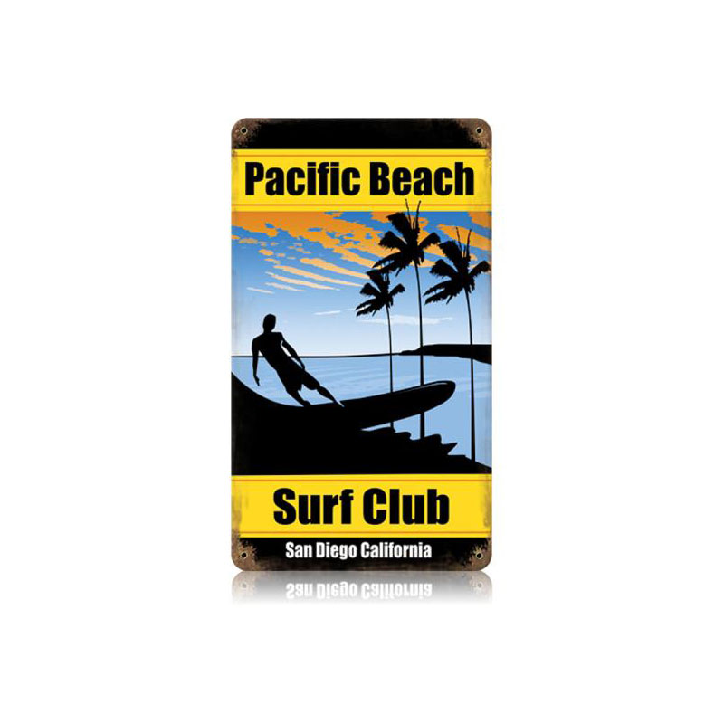Pacific Beach Surf Vintage Sign, Humor, Metal Sign, Wall Art, 8 X 14 Inches