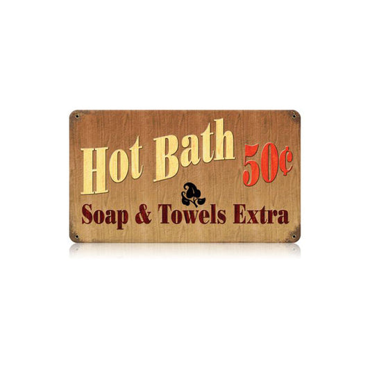 Hot Bath Vintage Sign, Home & Garden, Metal Sign, Wall Art, 14 X 8 Inches