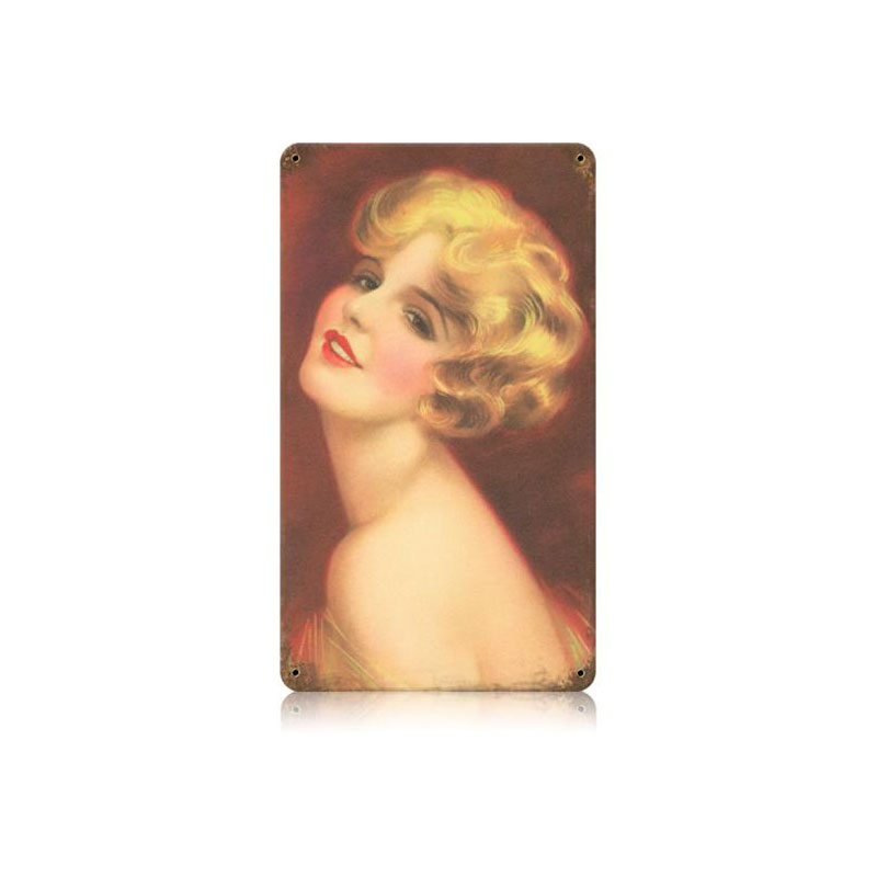 Deco Blond Vintage Sign, Pinup Girls, Metal Sign, Wall Art, 8 X 14 Inches