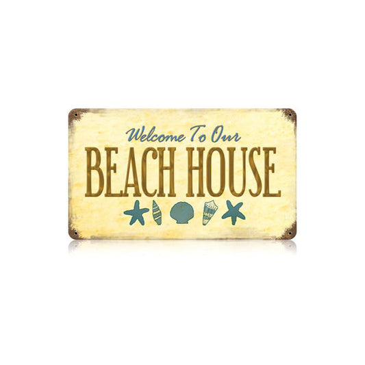 Beach House Vintage Sign, Home & Garden, Metal Sign, Wall Art, 14 X 8 Inches