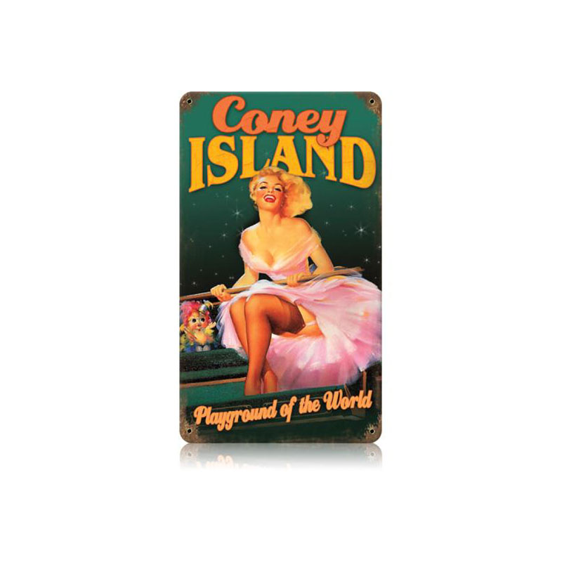 Coney Island Vintage Sign, Pinup Girls, Metal Sign, Wall Art, 8 X 14 Inches