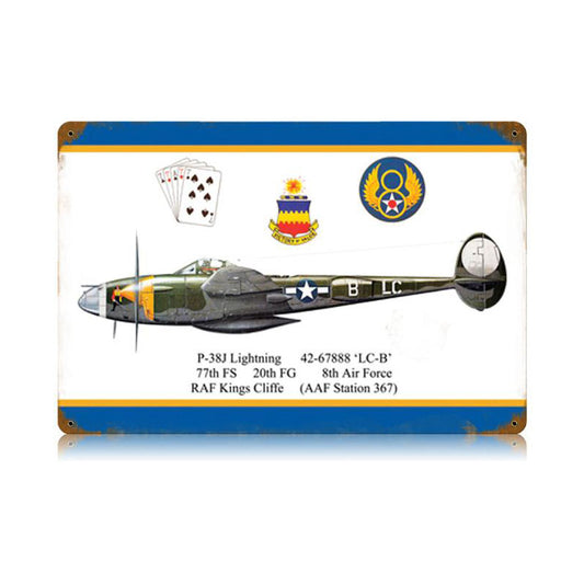 P-38 Dugald Camero Vintage Sign, Aviation, Metal Sign, Wall Art, 18 X 12 Inches