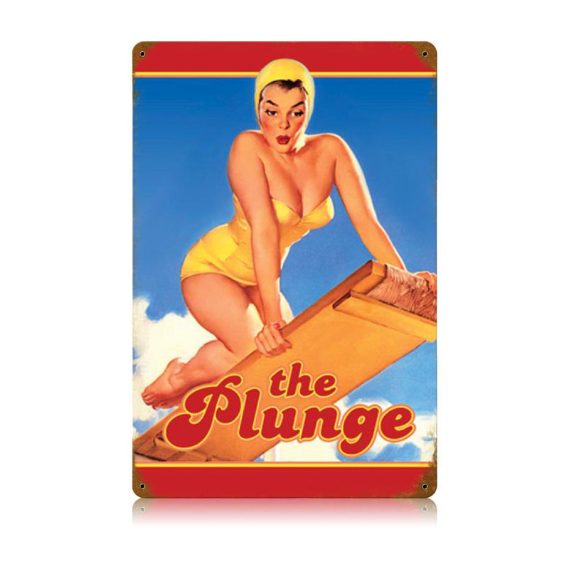 The Plunge Vintage Sign, Pinup Girls, Metal Sign, Wall Art, 12 X 18 Inches