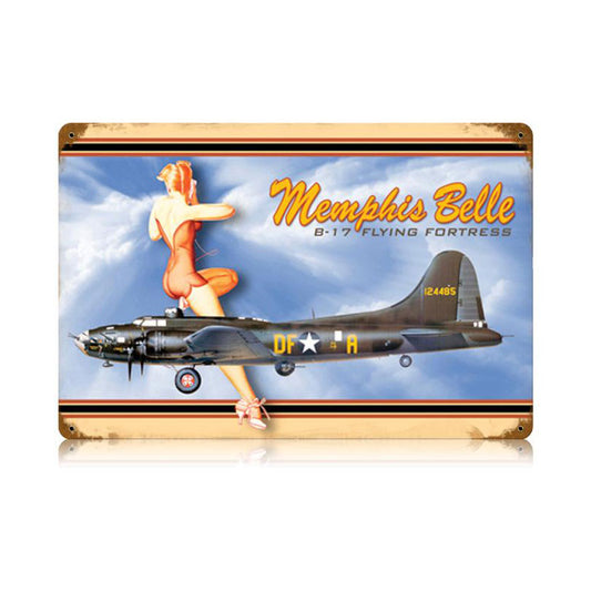 Memphis Belle Vintage Sign, Aviation, Metal Sign, Wall Art, 18 X 12 Inches