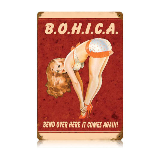 Bohica Vintage Sign, Pinup Girls, Metal Sign, Wall Art, 12 X 18 Inches