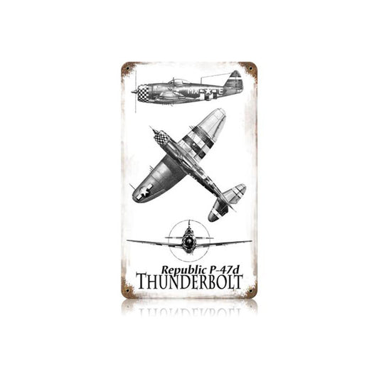 P-47 Three View Vintage Sign, Aviation, Metal Sign, Wall Art, 8 X 14 Inches