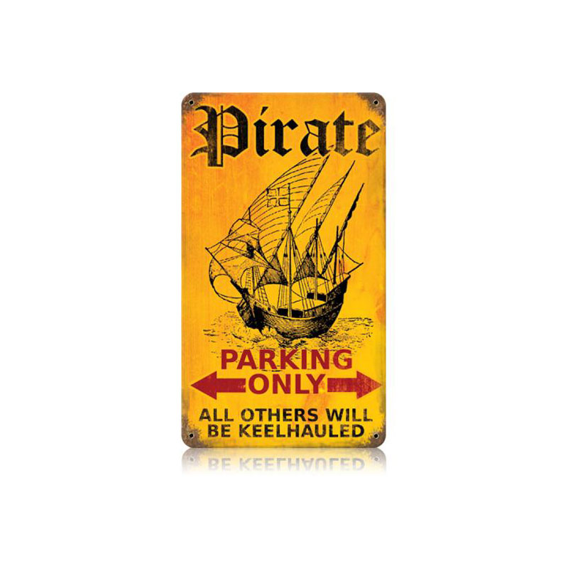 Pirate Parking Vintage Sign, Oil & Petro, Metal Sign, Wall Art, 8 X 14 Inches