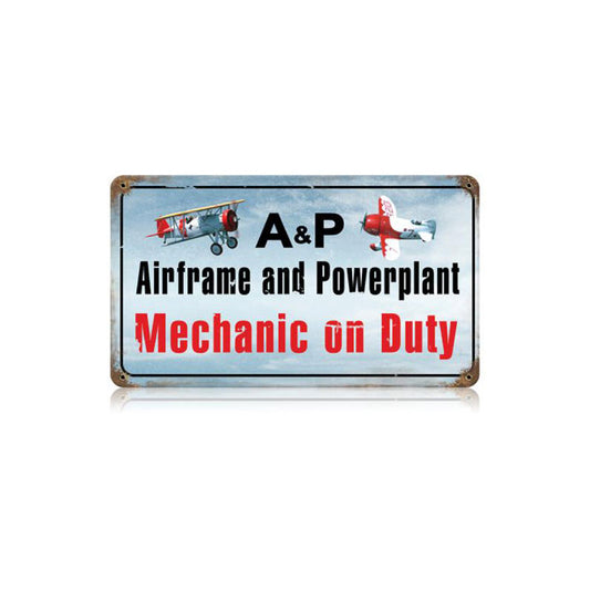 Airframe Powerplant Color Vintage Sign, Aviation, Metal Sign, Wall Art, 14 X 8 Inches