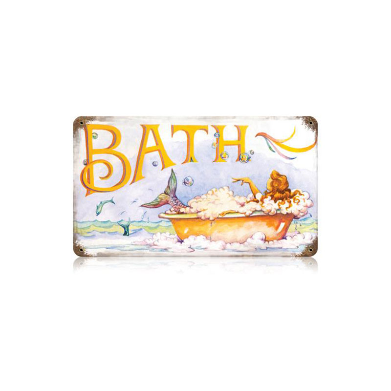 Mermaid Bath Vintage Sign, Home & Garden, Metal Sign, Wall Art, 14 X 8 Inches