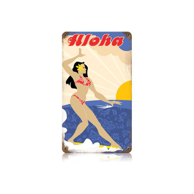 Aloha Surfer Vintage Sign, Humor, Metal Sign, Wall Art, 8 X 14 Inches