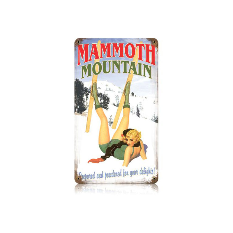 Mammoth Mountain Vintage Sign, Pinup Girls, Metal Sign, Wall Art, 8 X 14 Inches