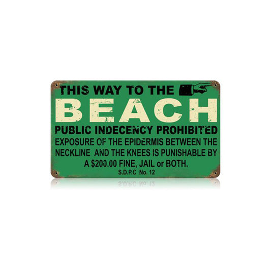 Beach Indecency Vintage Sign, Oil & Petro, Metal Sign, Wall Art, 14 X 8 Inches