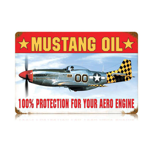 Mustang Oil Vintage Sign, Aviation, Metal Sign, Wall Art, 18 X 12 Inches