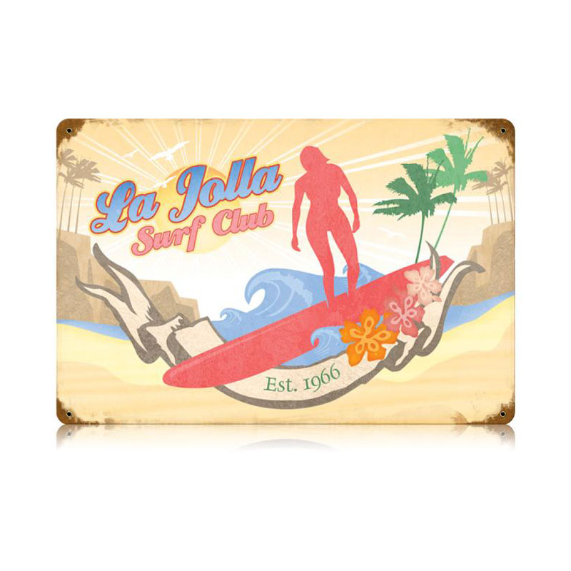 La Jolla Surf Vintage Sign, Humor, Metal Sign, Wall Art, 18 X 12 Inches