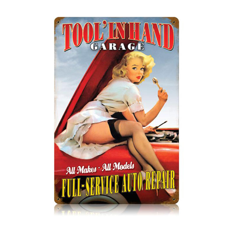 Tool N Hand Vintage Sign, Automotive, Metal Sign, Wall Art, 12 X 18 Inches