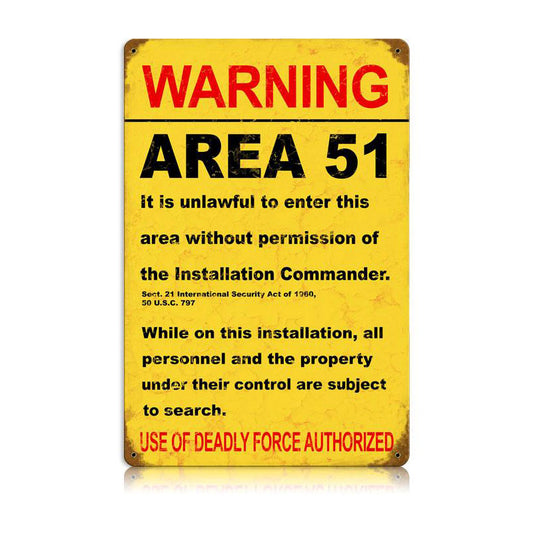 Area 51 Vintage Sign, Military, Metal Sign, Wall Art, 12 X 18 Inches