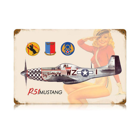 P-51 Salute Vintage Sign, Aviation, Metal Sign, Wall Art, 18 X 12 Inches