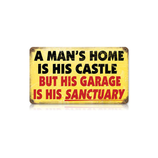 Mans Home Vintage Sign, Oil & Petro, Metal Sign, Wall Art, 14 X 8 Inches