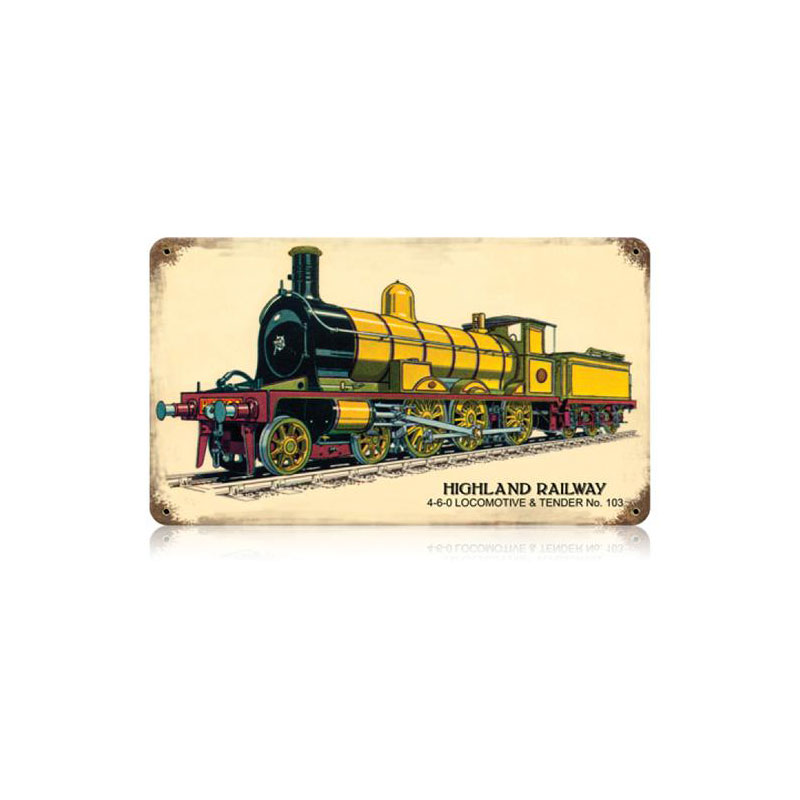 Highland Railway Vintage Sign, Trains, Metal Sign, Wall Art, 14 X 8 Inches