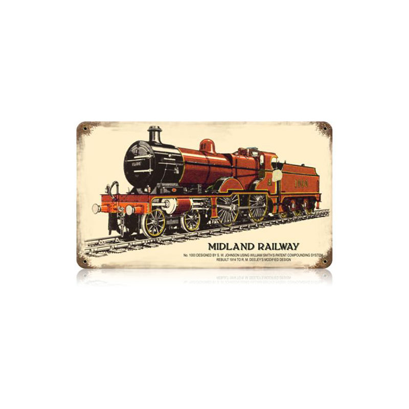 Midland Railway Vintage Sign, Trains, Metal Sign, Wall Art, 14 X 8 Inches