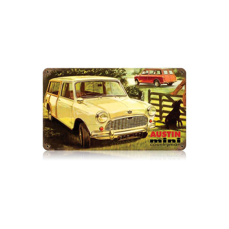 Austin Mini Countryman Vintage Sign, Transportation, Metal Sign, Wall Art, 14 X 8 Inches