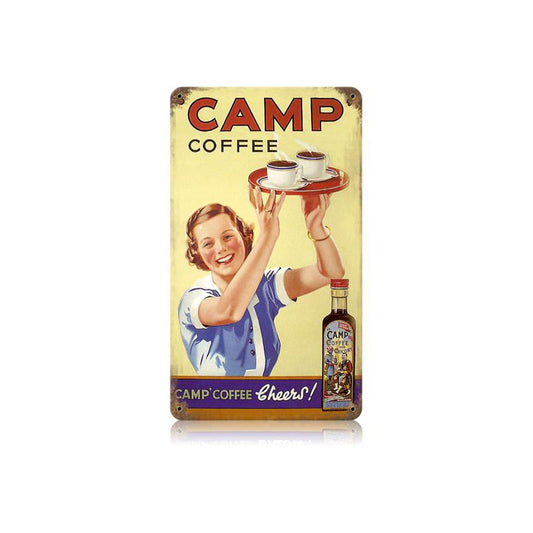 Camp Coffee Vintage Sign, Oil & Petro, Metal Sign, Wall Art, 8 X 14 Inches