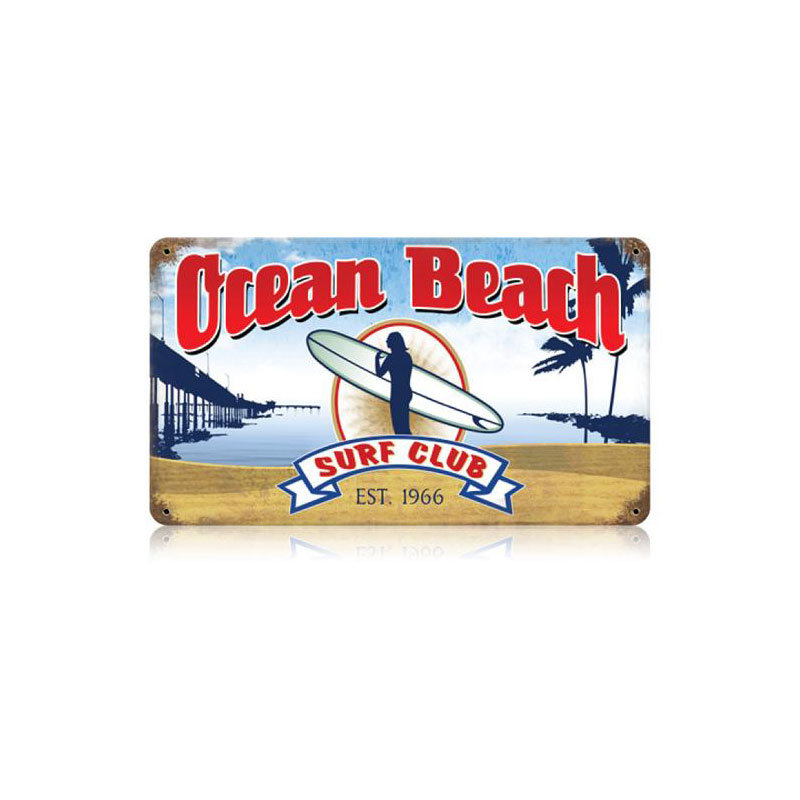 Ocean Beach Surf Club Vintage Sign, Humor, Metal Sign, Wall Art, 14 X 8 Inches