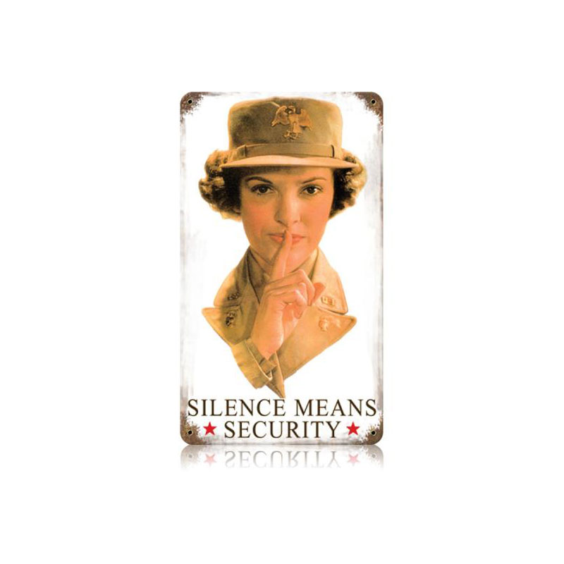 Silence Means Security Vintage Sign, Military, Metal Sign, Wall Art, 8 X 14 Inches