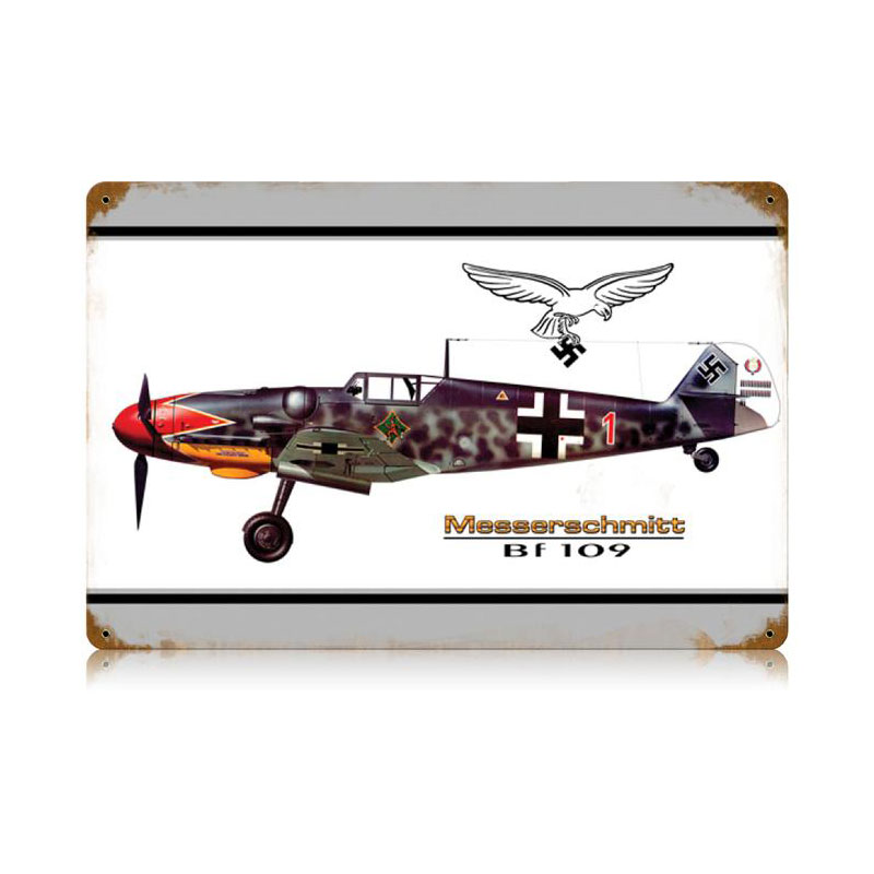 Bf-109 Messerschmitt Vintage Sign, Aviation, Metal Sign, Wall Art, 18 X 12 Inches