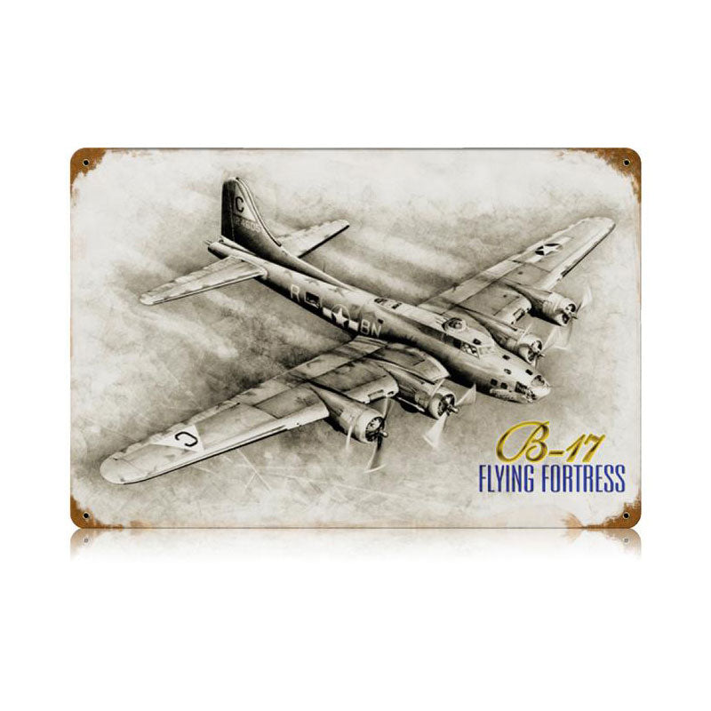 B-17 Flying Fortress Vintage Sign, Aviation, Metal Sign, Wall Art, 18 X 12 Inches