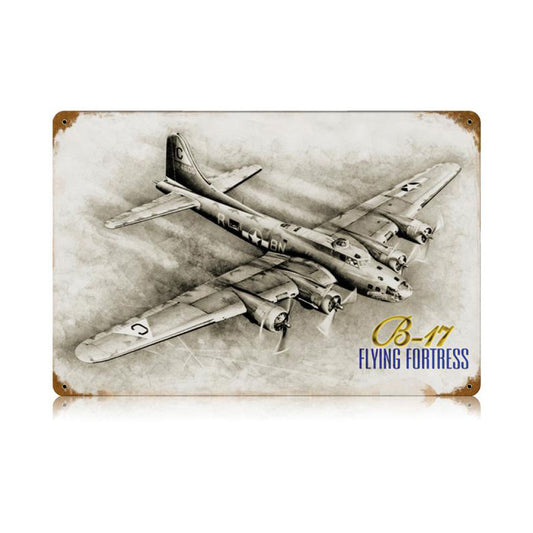 B-17 Flying Fortress Vintage Sign, Aviation, Metal Sign, Wall Art, 18 X 12 Inches