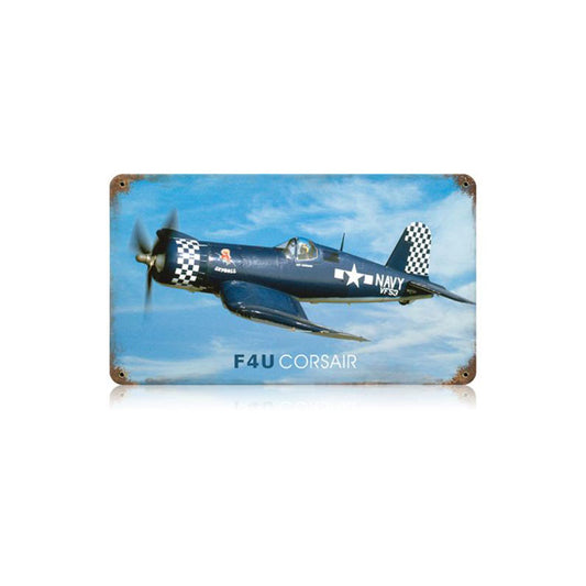 F4U Corsair Vintage Sign, Aviation, Metal Sign, Wall Art, 14 X 8 Inches