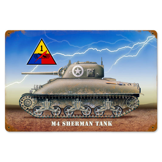 Sherman Tank Vintage Sign, Military, Metal Sign, Wall Art, 18 X 12 Inches