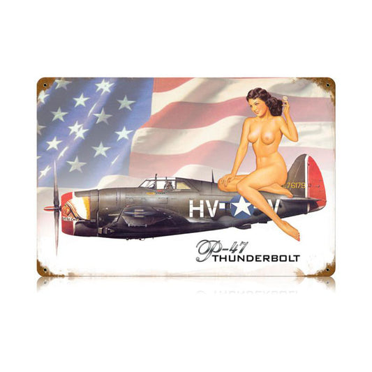 P-47 Nude Vintage Sign, Aviation, Metal Sign, Wall Art, 18 X 12 Inches