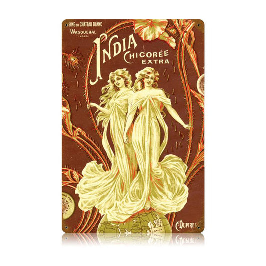 India Coffee Vintage Sign, Oil & Petro, Metal Sign, Wall Art, 12 X 18 Inches