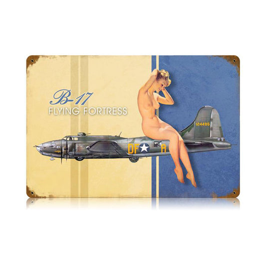 B-17 Nude Vintage Sign, Aviation, Metal Sign, Wall Art, 18 X 12 Inches