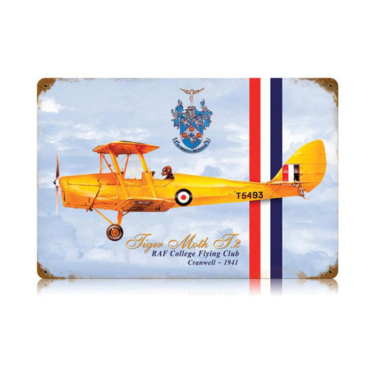 Tiger Moth Vintage Sign, Aviation, Metal Sign, Wall Art, 18 X 12 Inches