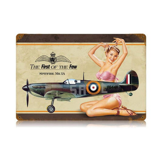Spitfire Pin Up Vintage Sign, Aviation, Metal Sign, Wall Art, 18 X 12 Inches