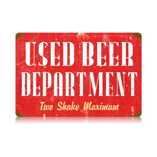 Used Beer Vintage Sign, Man Cave, Metal Sign, Wall Art, 18 X 12 Inches