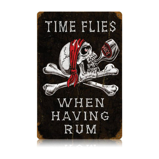 Time Flies Rum Vintage Sign, Oil & Petro, Metal Sign, Wall Art, 12 X 18 Inches