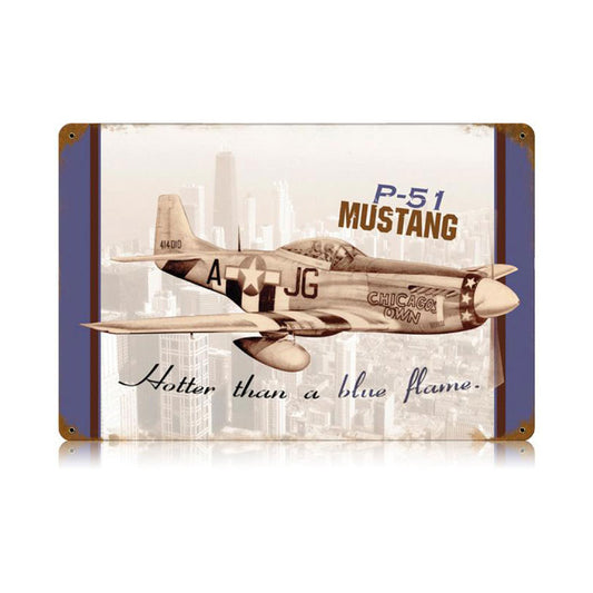 P-51 Chicago Vintage Sign, Aviation, Metal Sign, Wall Art, 18 X 12 Inches