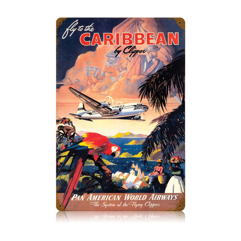 Caribbean Vintage Sign, Aviation, Metal Sign, Wall Art, 12 X 18 Inches