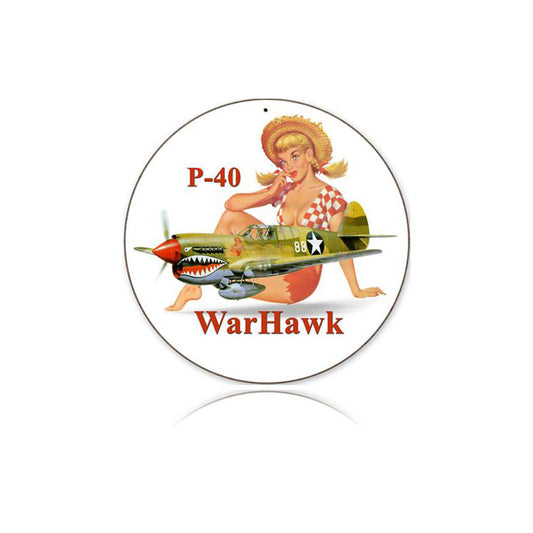 P-40 Warhawk Vintage Sign, Aviation, Metal Sign, Wall Art, 14 X 14 Inches